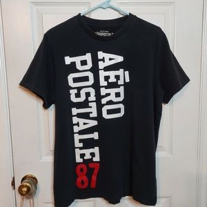 Aeropostale Black Short Sleeve Tshirt Spell Out White Lettering Preppy Size L